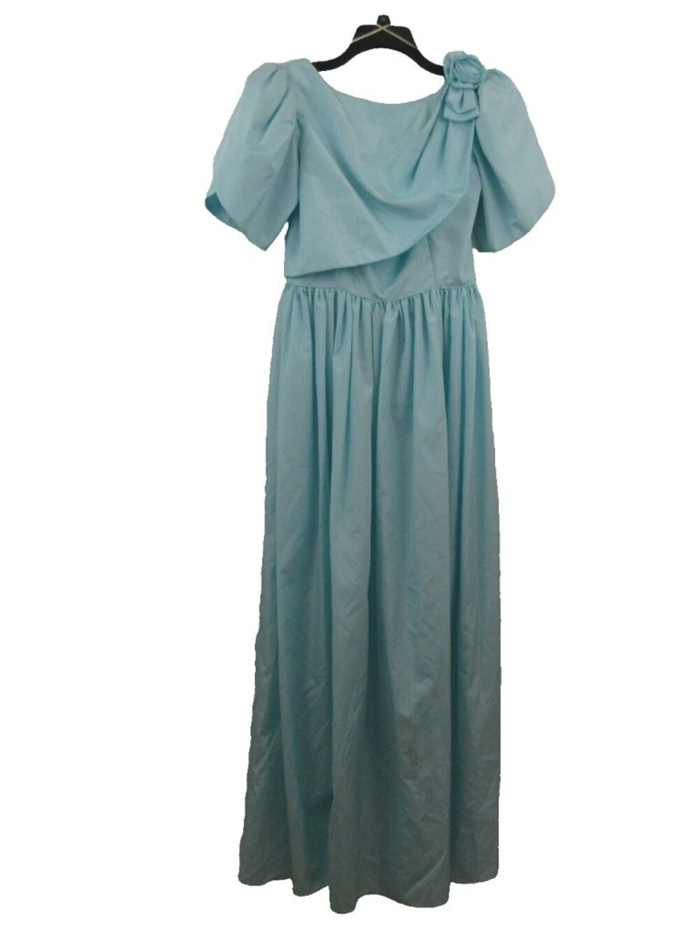 90's Maxi Dress 13/14 Blue Tulip Sleeve Satiny Formal Prom Wedding Evening VTG